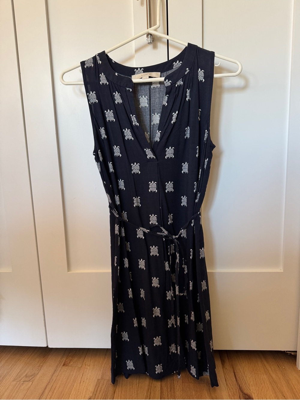 LOFT Navy Blue Sleeveless Tuetle Print Dress